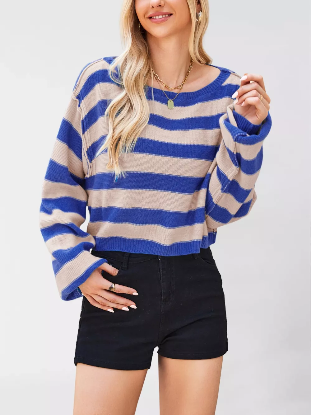 Striped Dropped Shoulder Sweater, image 3