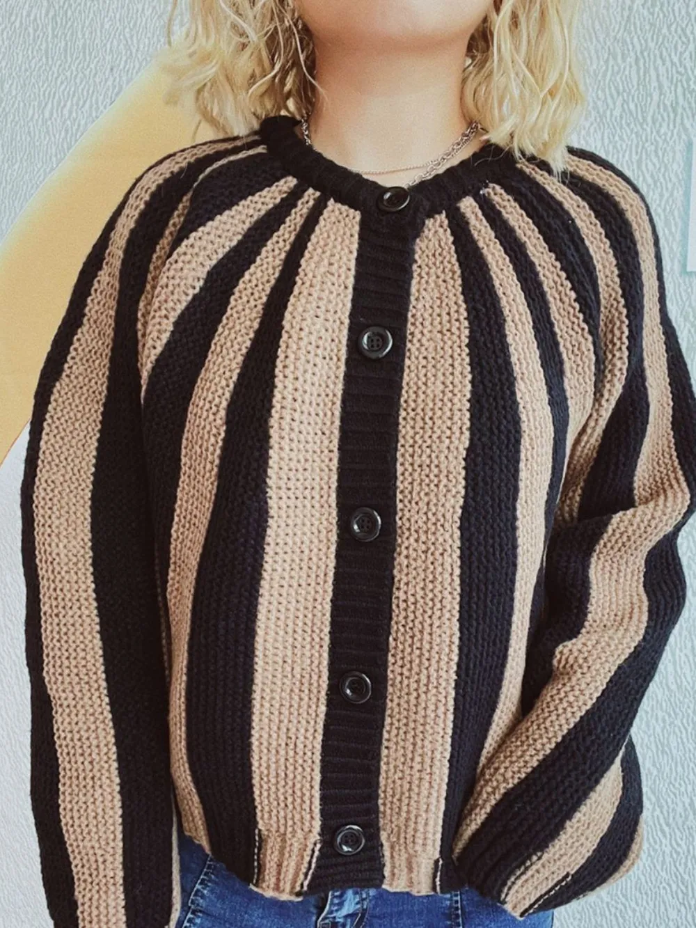 Contrast Stripes Button Down Long Sleeve Cardigan, image 5