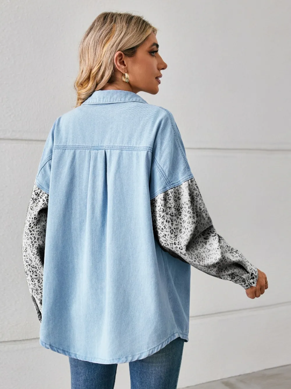 Leopard Button Up Denim Jacket, image 2