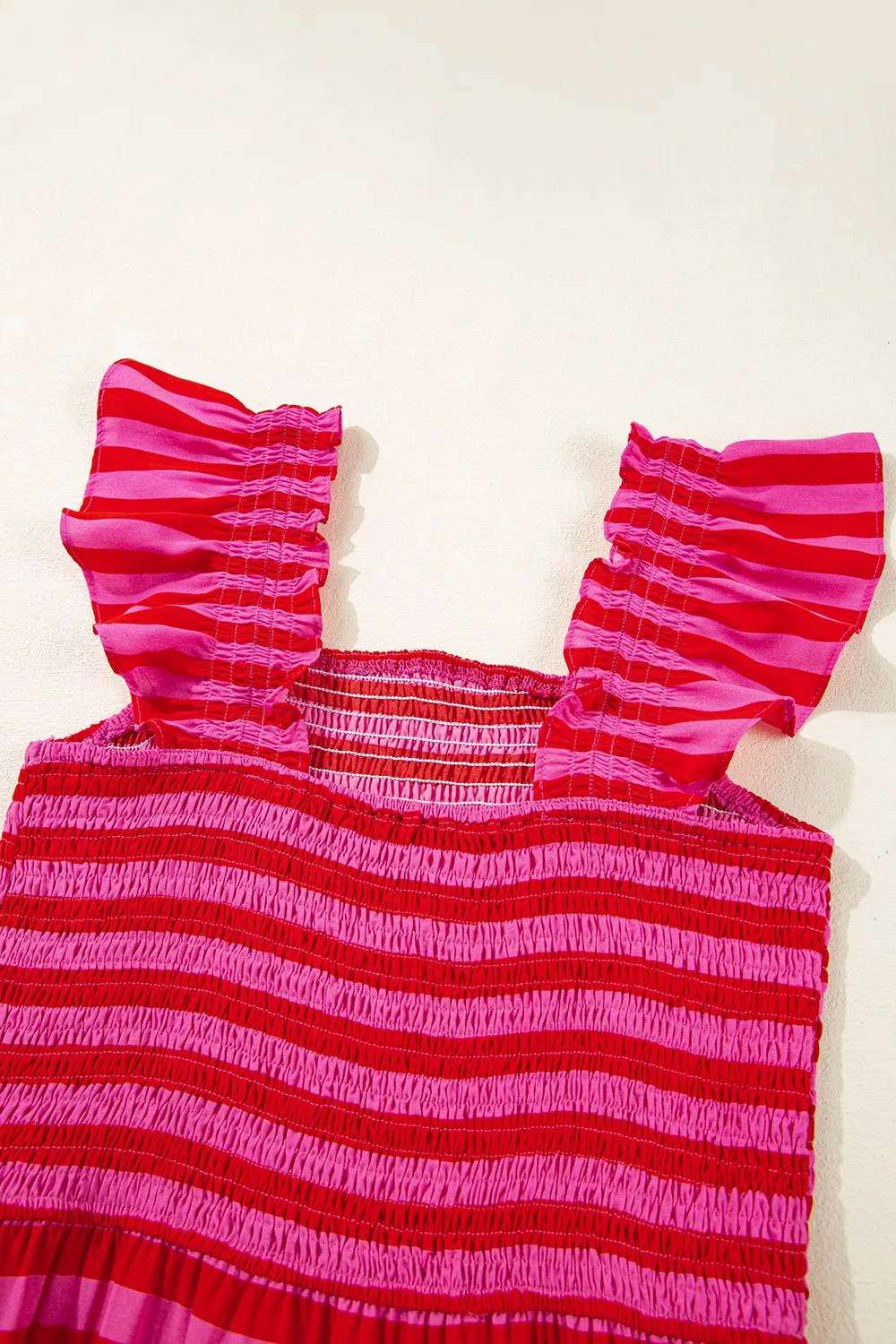 Stripe Flutter Sleeve Smocked Bodice Tiered Maxi Dress, image 2