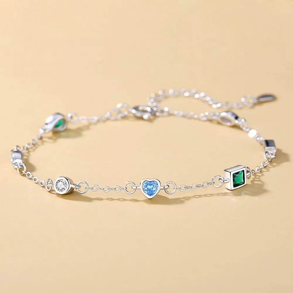 925 Sterling Silver Geometric Charm Bracelet, image 2