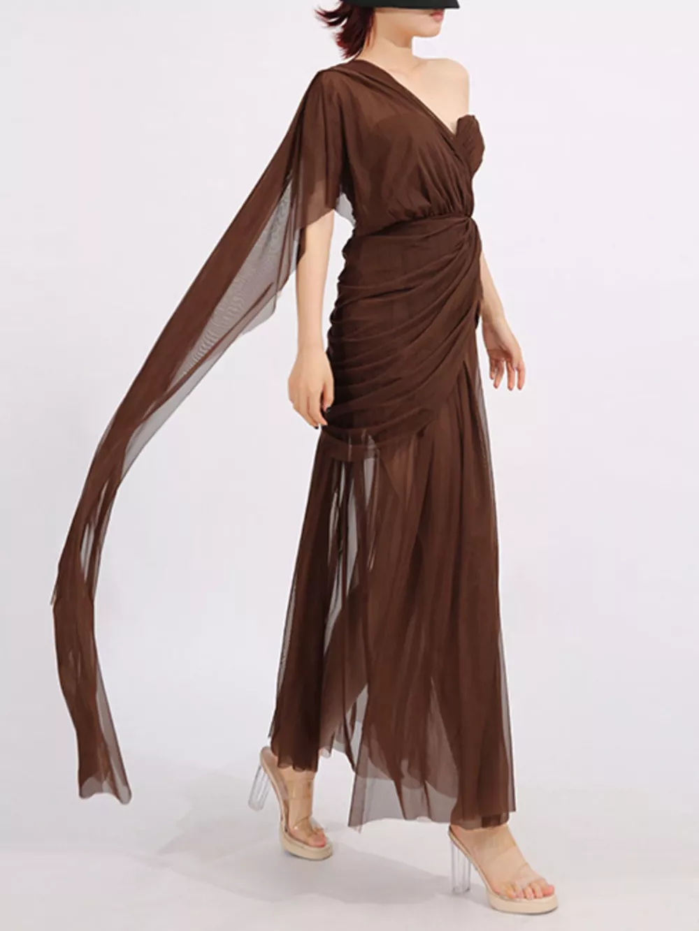 One-Shoulder Flowy Mesh Dress, image 4