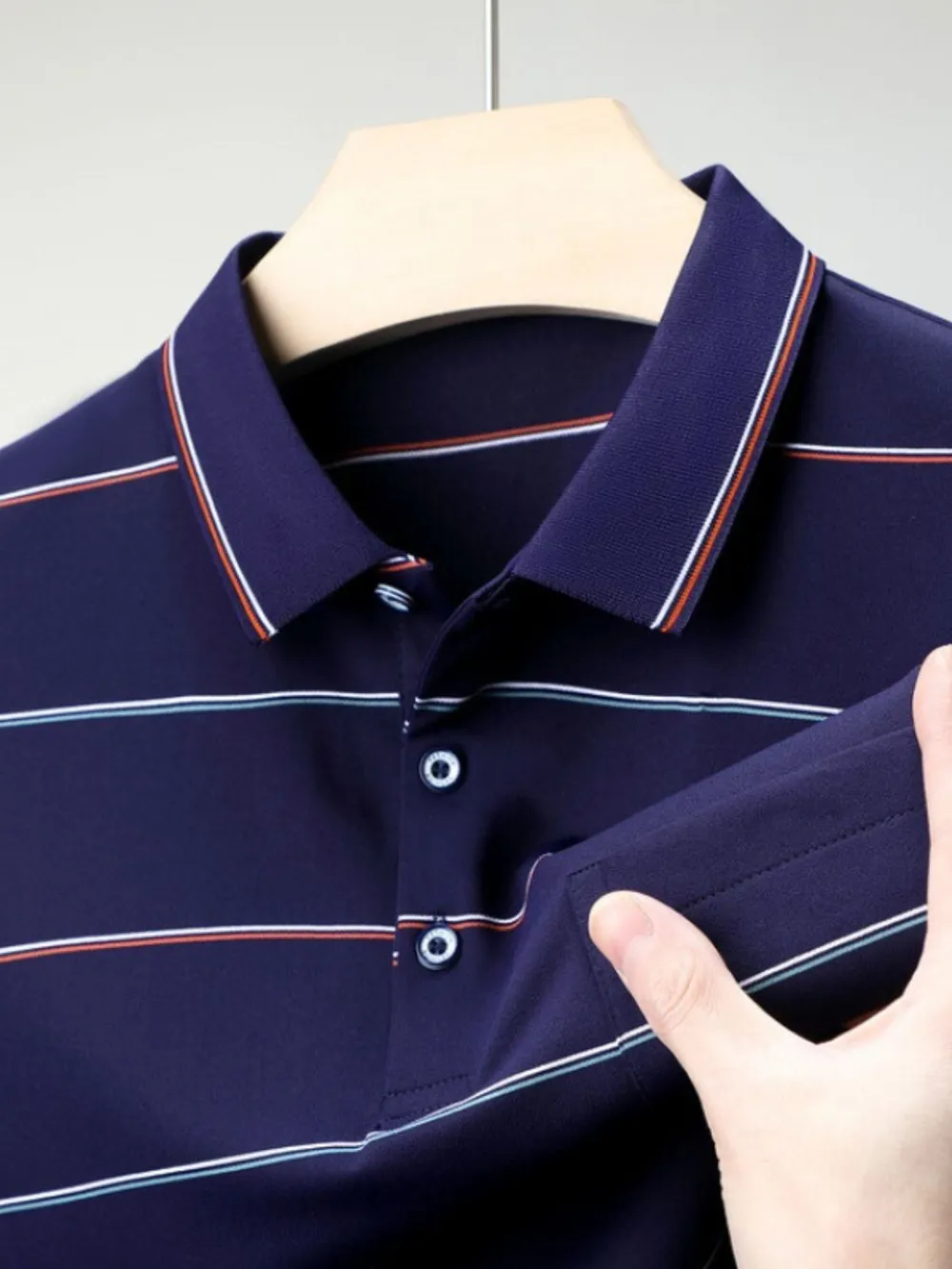 Men's Plus Size Striped Collared Neck Short Sleeve Polo, image 5