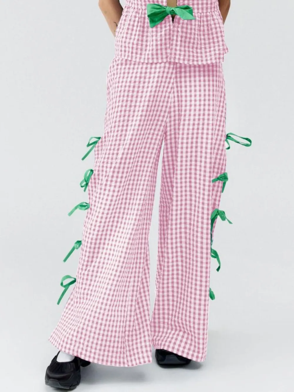 Side Tied Plaid Pants