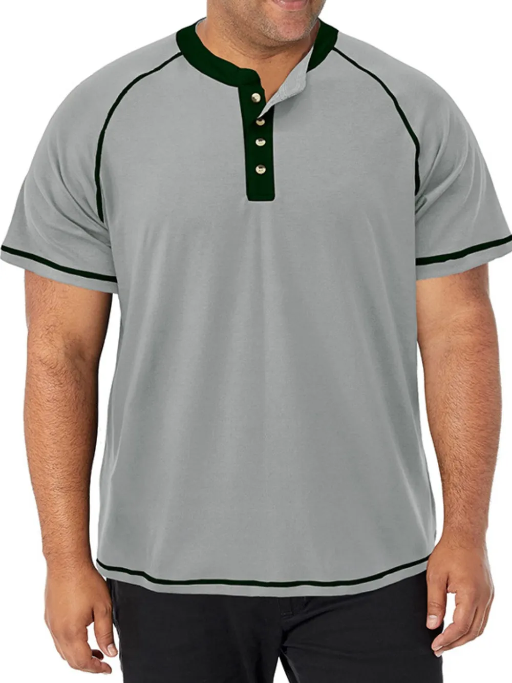 Men's Plus Size Contrast Stitch Henley Polo Shirt, image 8