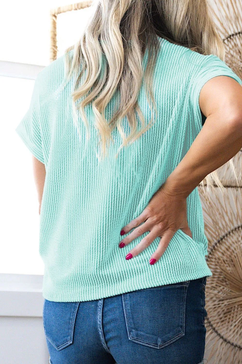 Corded Knit Color Block Pocketed Crew Neck T Shirt, image 4