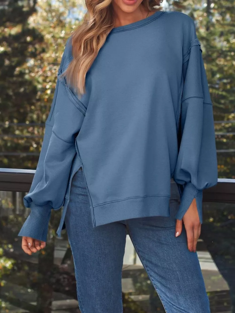 Side Slit Long Sleeve Oversized Sweatshirt, image 4