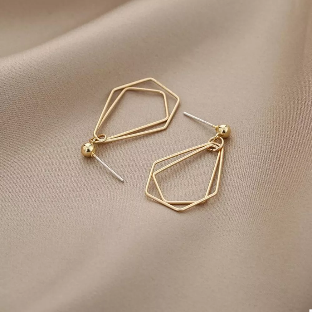 18K Gold-Plated Alloy Geometric Wire Drop Earrings, image 3