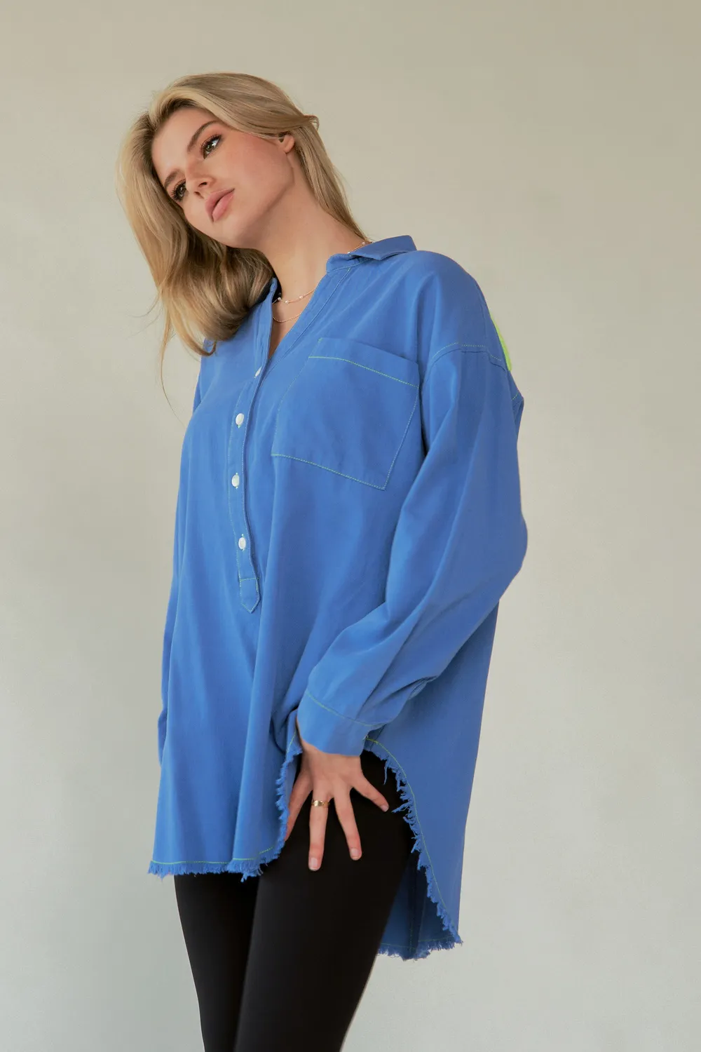 Letter Back Raw Hem Half Button Shirt, image 10