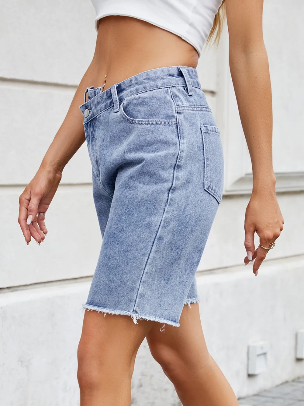 Raw Hem Denim Shorts, image 2