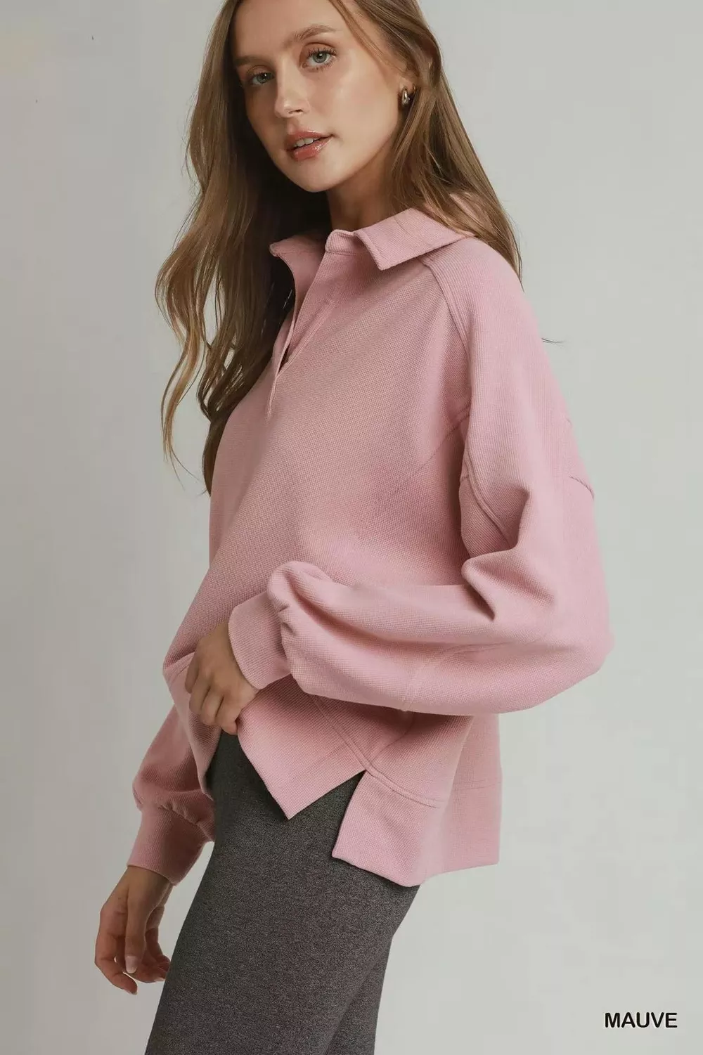 Brushed Waffle Polo Collared Pullover, image 3