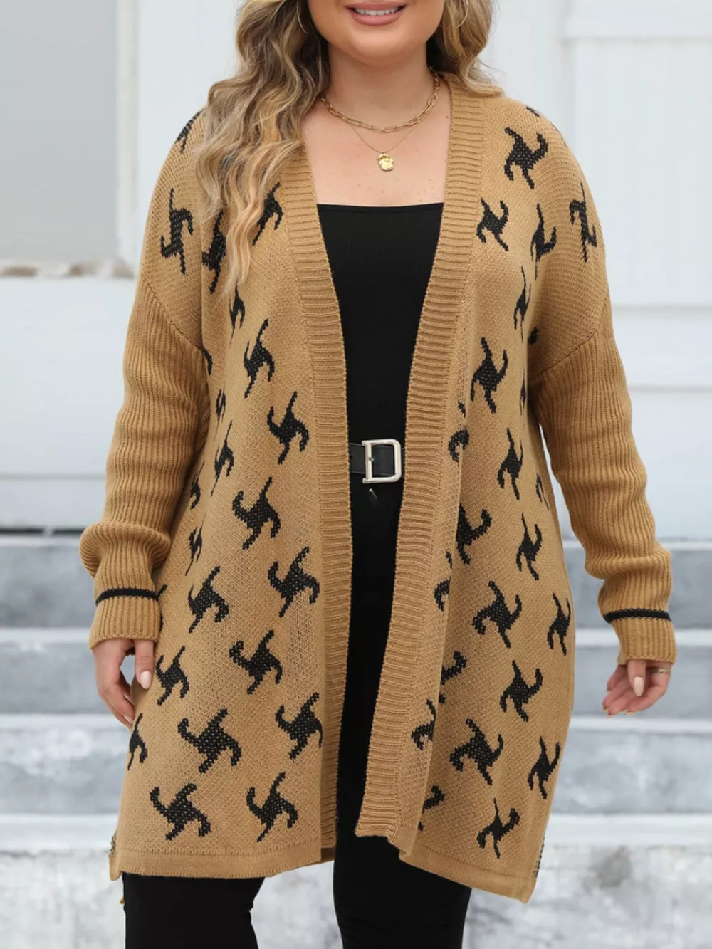Plus Size Open Front Drop Shoulder Knit Cardigan, image 3