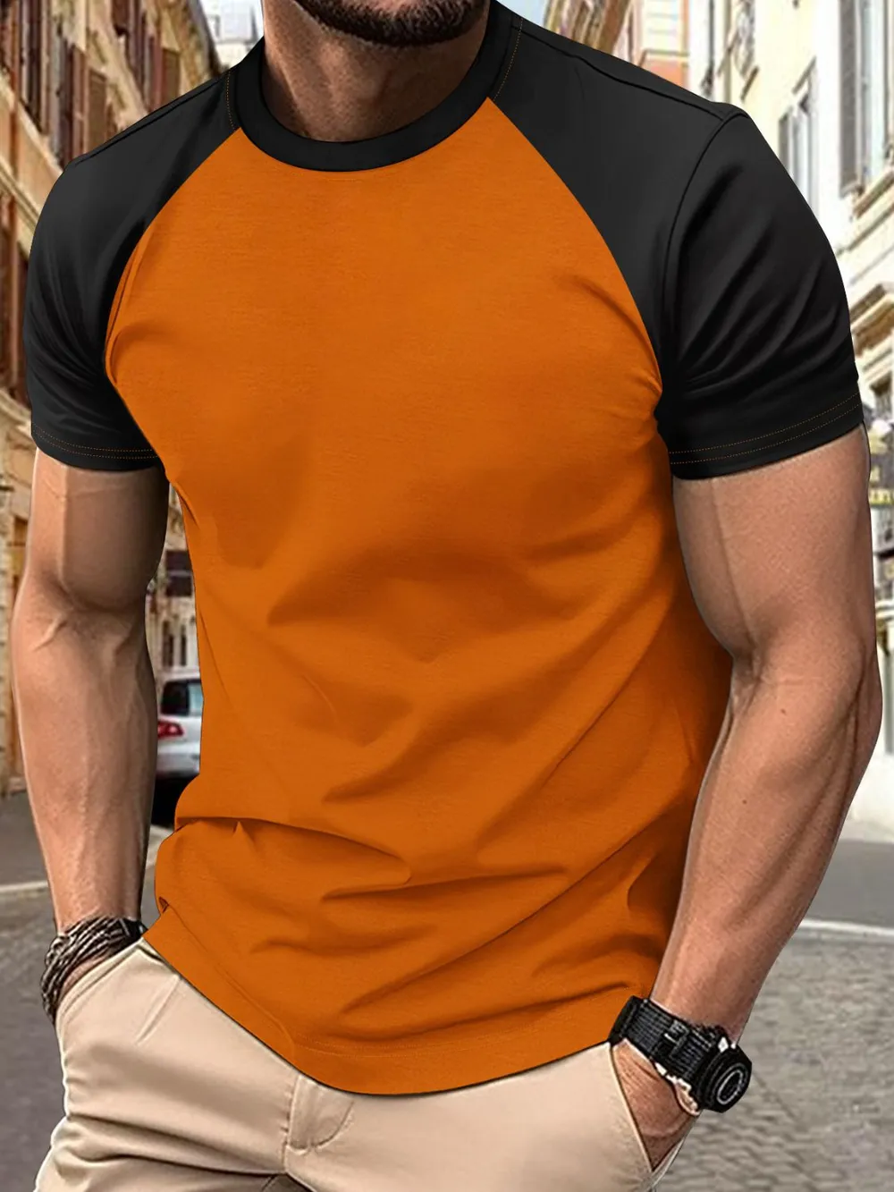 Men's Full Size Round Neck Contrast T-Shirt Plus Size, image 3