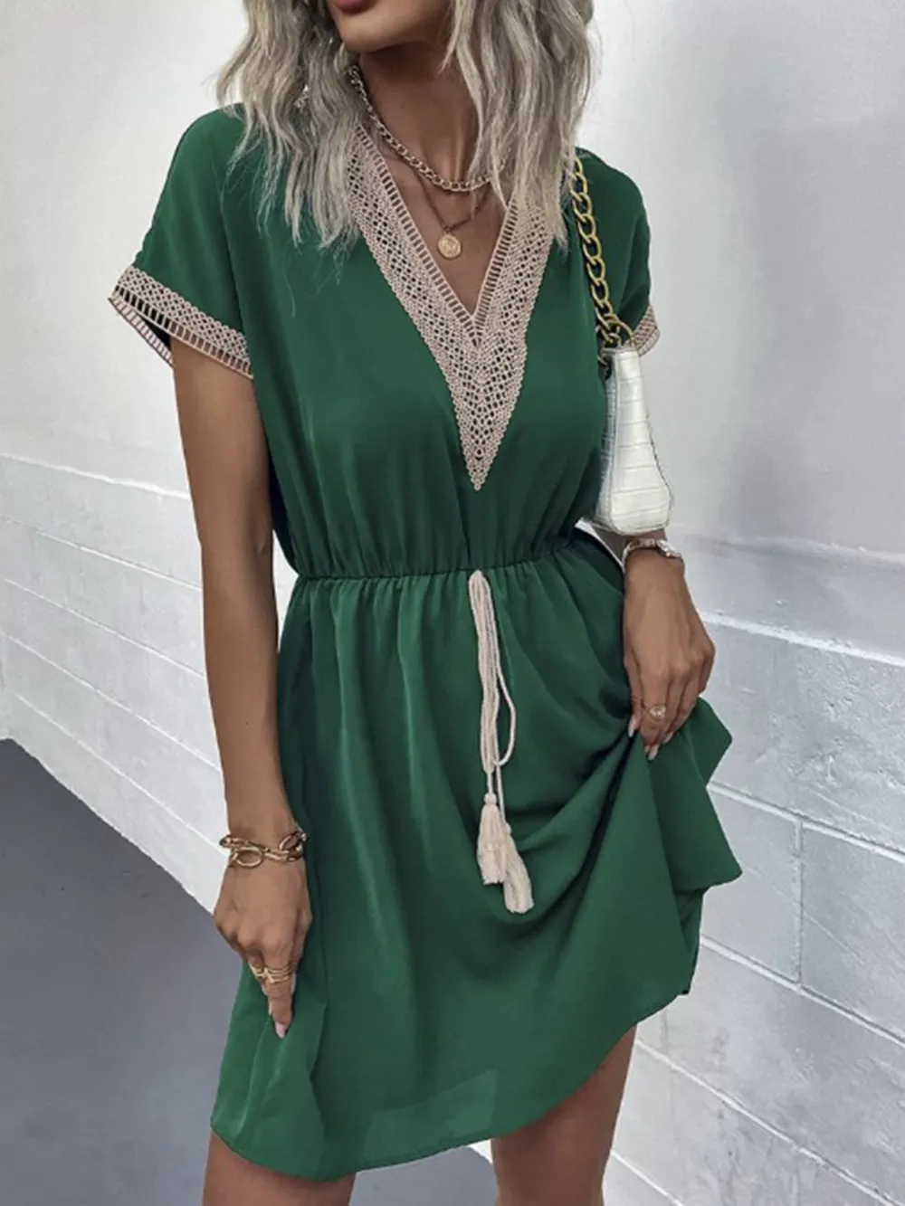Full Size V-Neck Short Sleeve Dress Plus Size, image 4