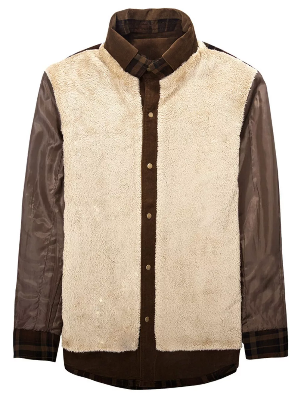 Men's Full Size Plaid Fleece Lined Snap Down Jacket Plus Size, image 3