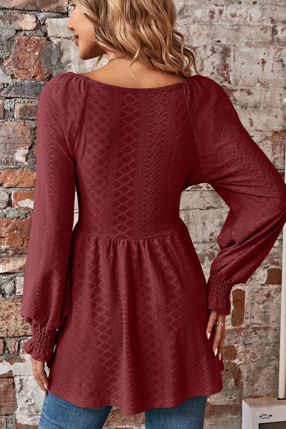 Peplum V-Neck Long Sleeve Blouse, image 5