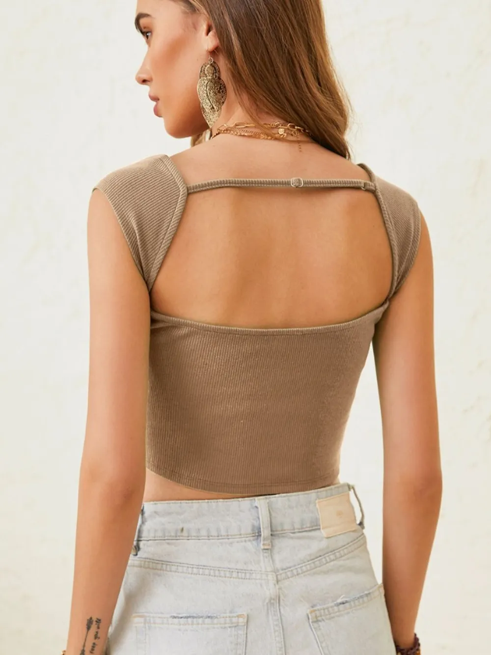 Cutout Cap Sleeve Crop Top, image 3