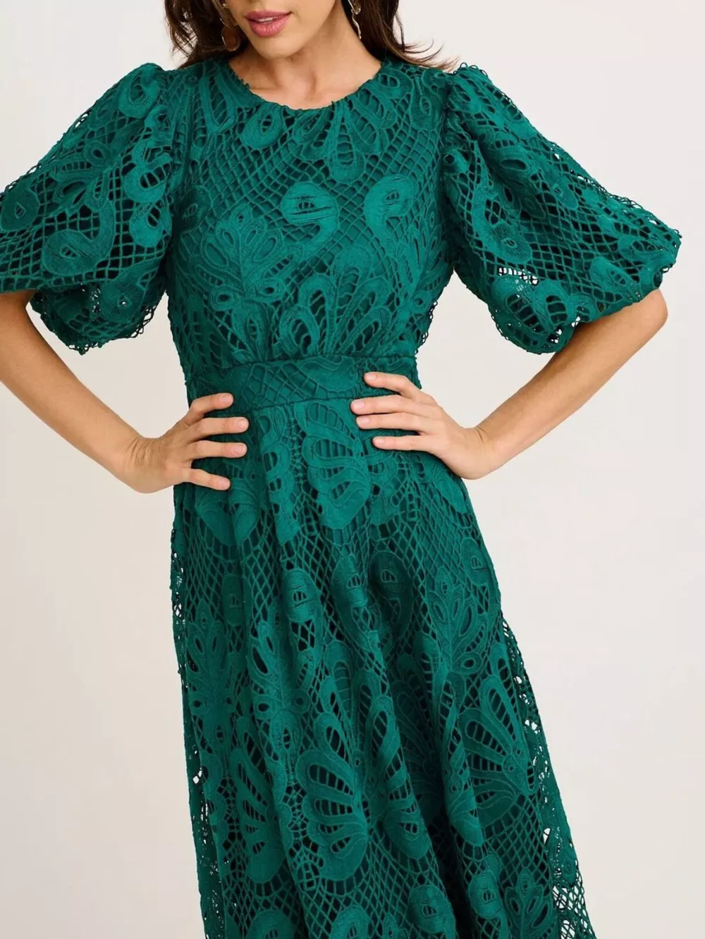Lace Puff Sleeve Midi Dress, image 5