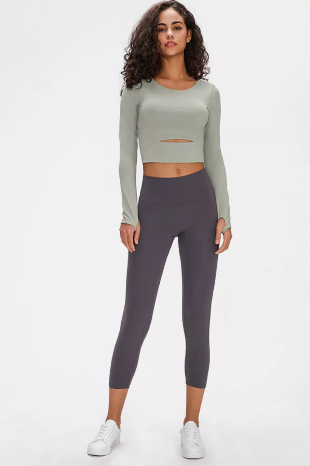 Long Sleeve Cropped Top With Sports Strap, image 2