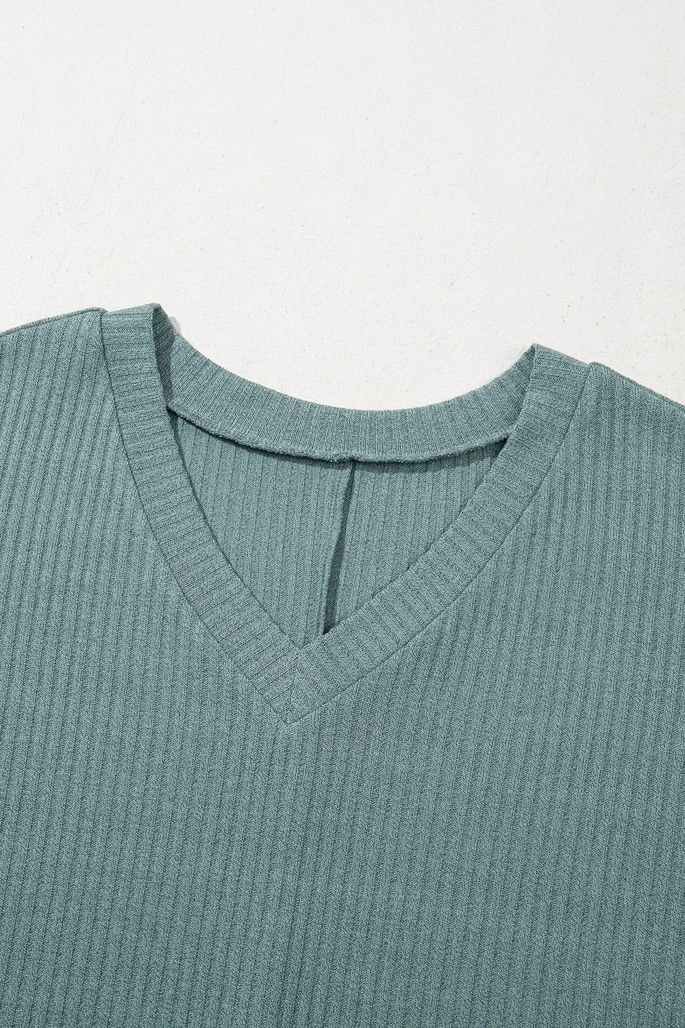 Oversized Ribbed Knit V Neck Dolman Short Sleeve Top, image 8