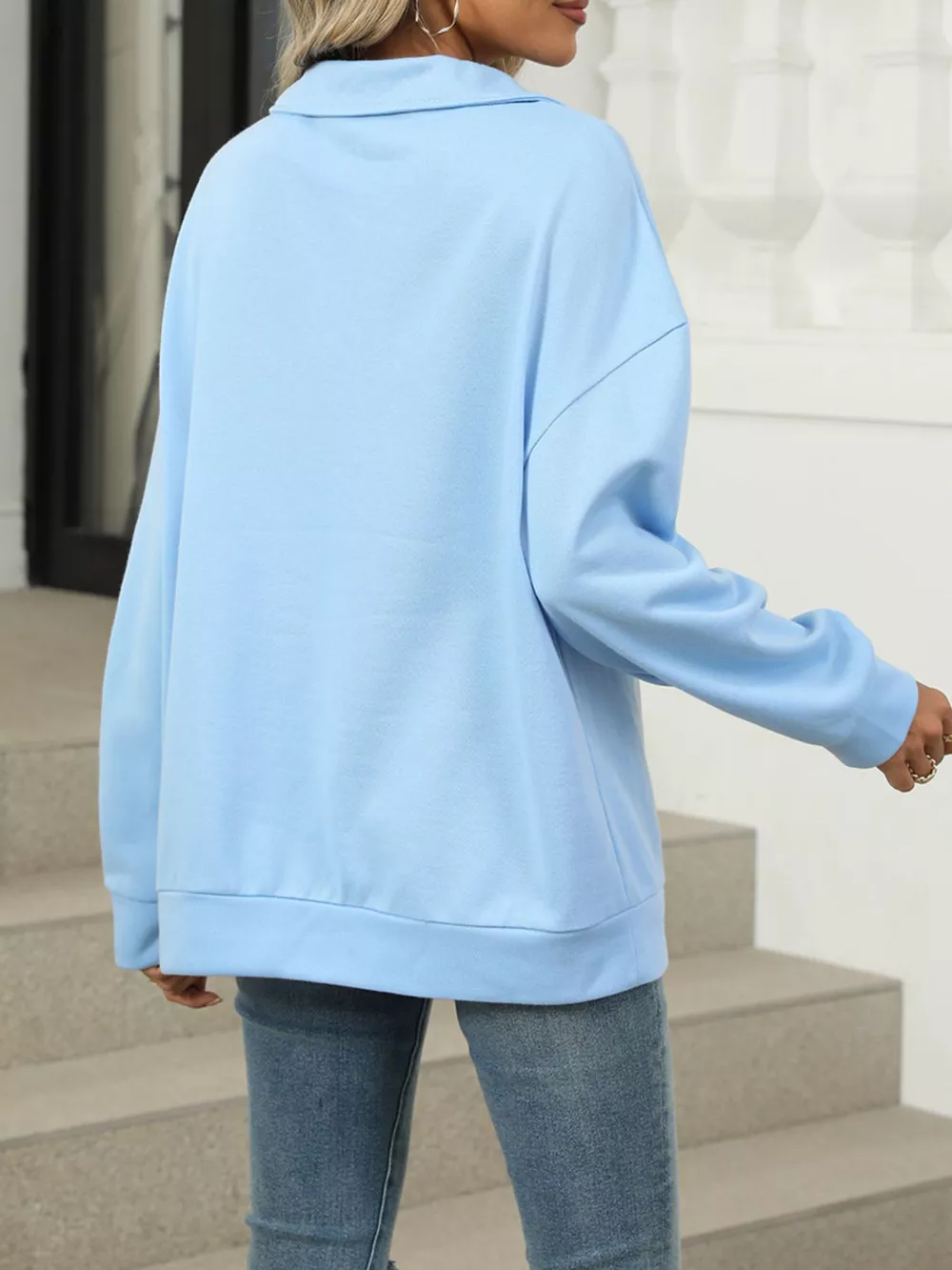 Johnny Collar Drop Shoulder Long Sleeve Sweatshirt, image 13