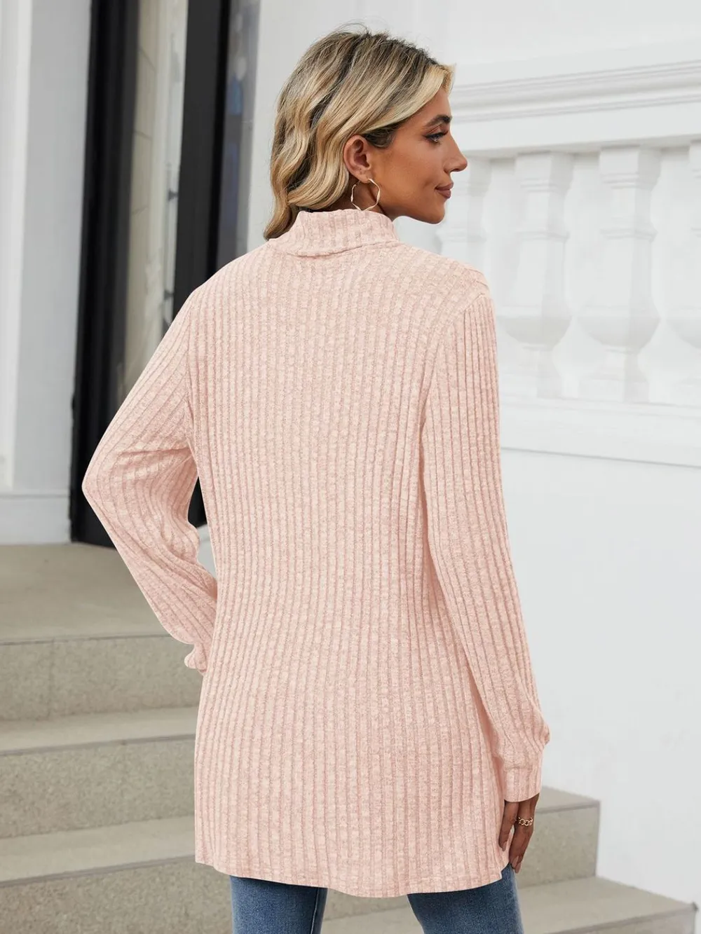Ribbed Mock Neck Long Sleeve T-Shirt, image 28