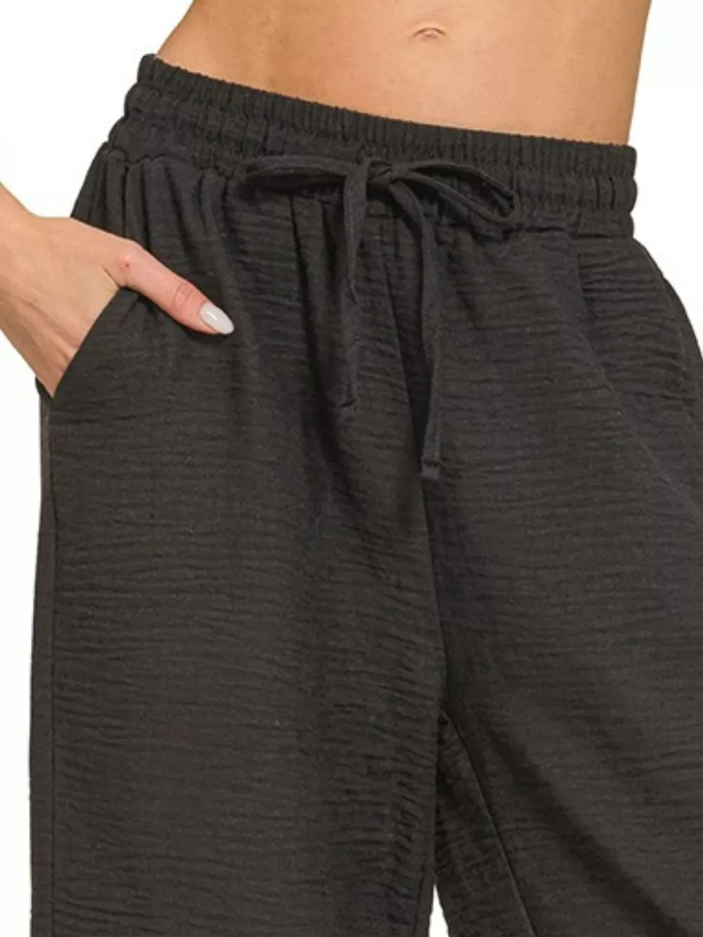 Woven Crepe Elastic Band Pants, image 2