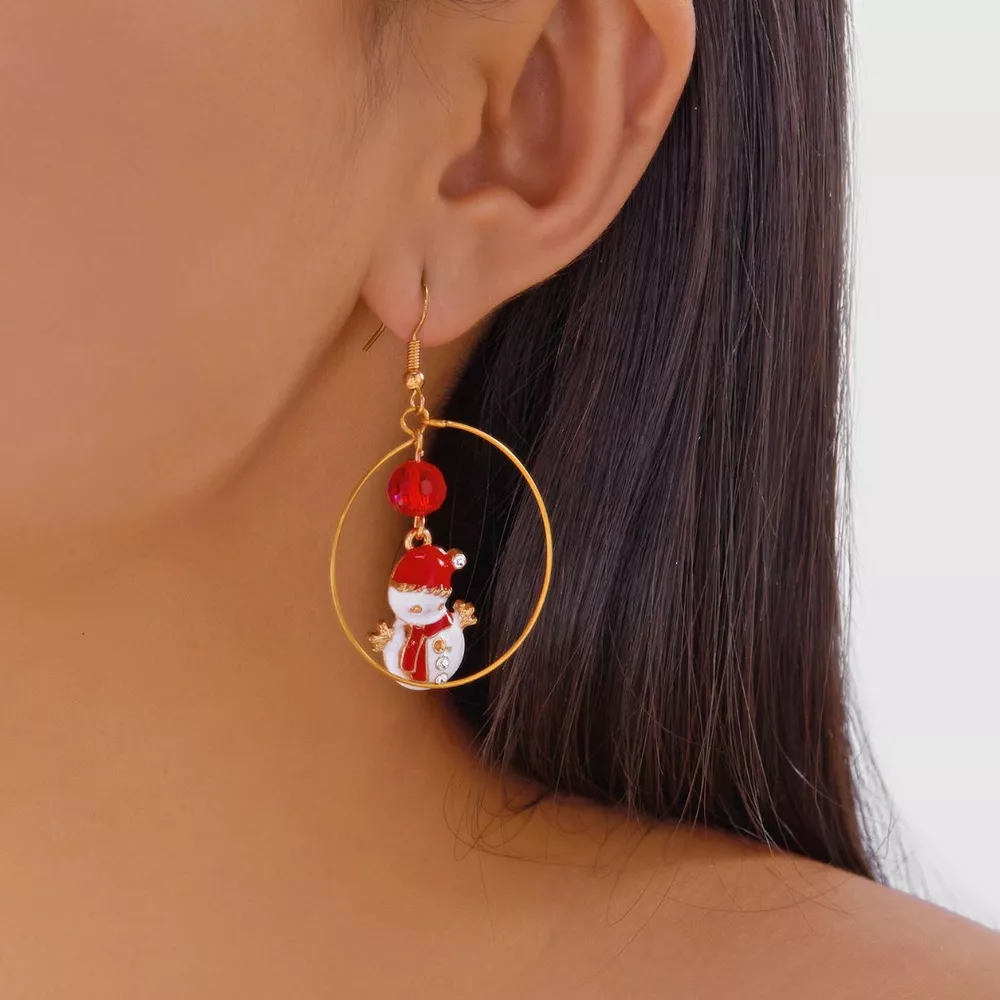 18K Gold-Plated Christmas Snowman Earrings, image 2