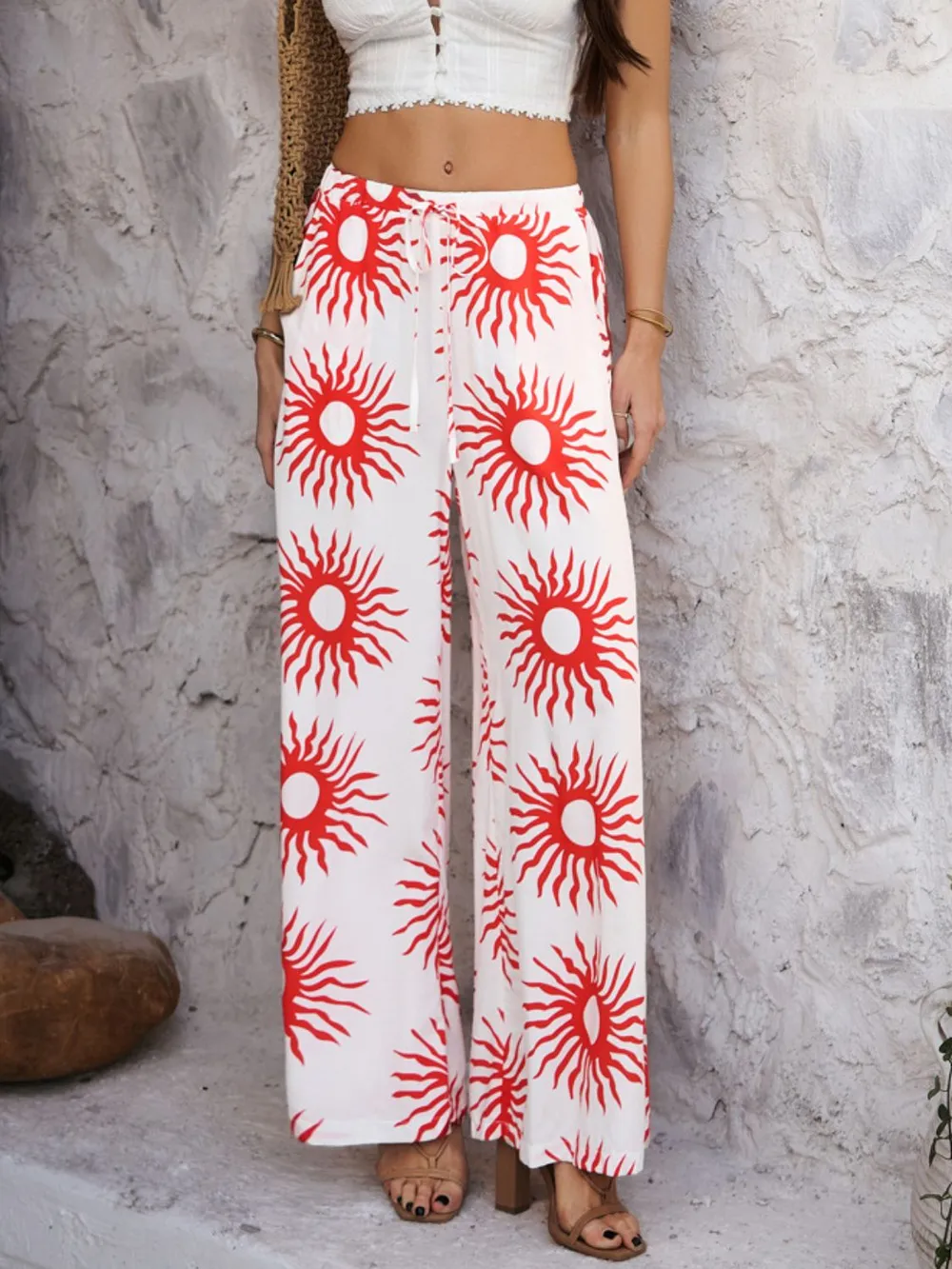 Drawstring Printed Wide Leg Pants, image 24
