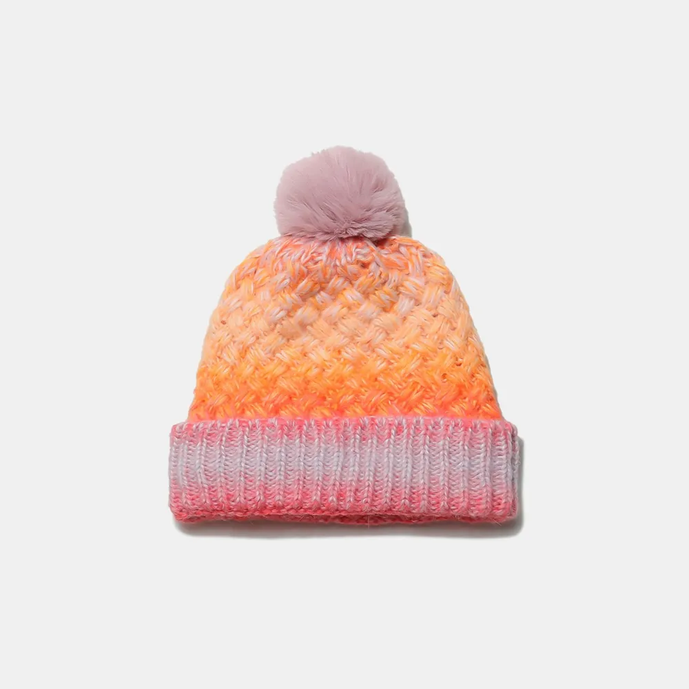 Gradient Knit Hat with Pompom, image 3