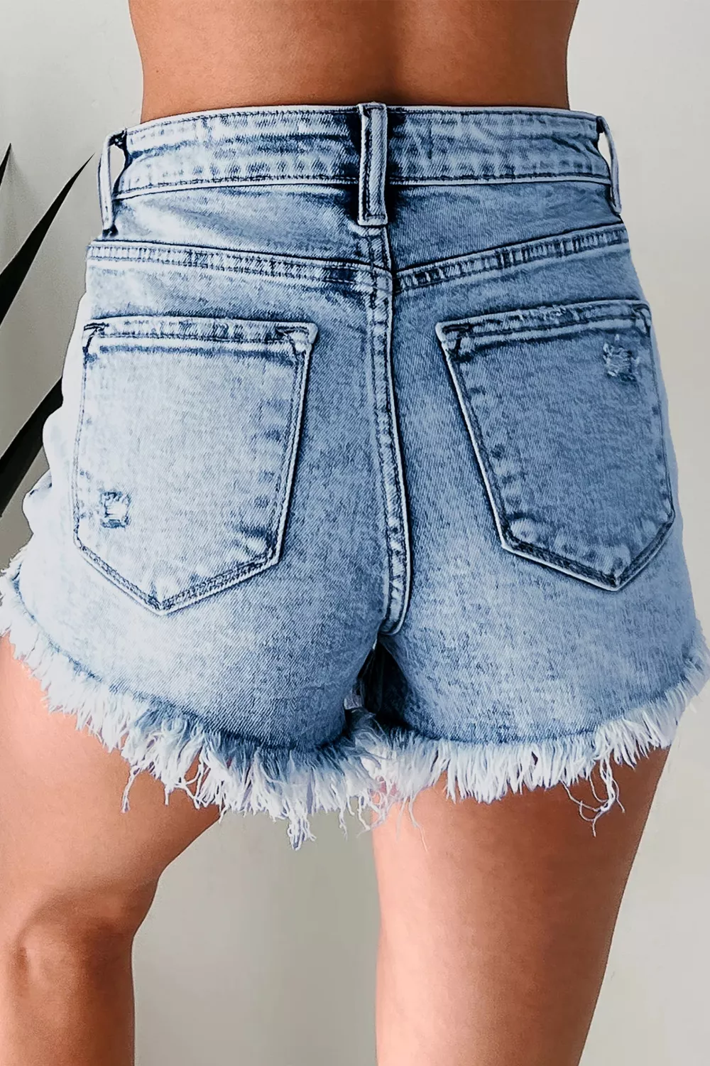 Distressed Frayed Hem Denim Shorts, image 2