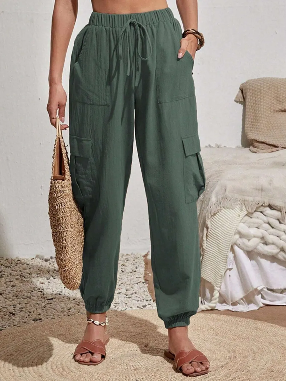 Drawstring Joggers with Cargo Pockets, image 2