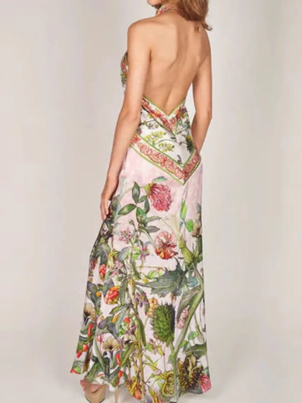 Printed Halter Neck Backless Maxi Dress, image 2