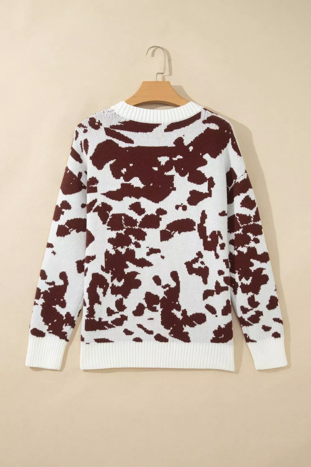 Western Print Cow Pattern Long Sleeve Round Neck Pullover Knitwear Sweater, image 5