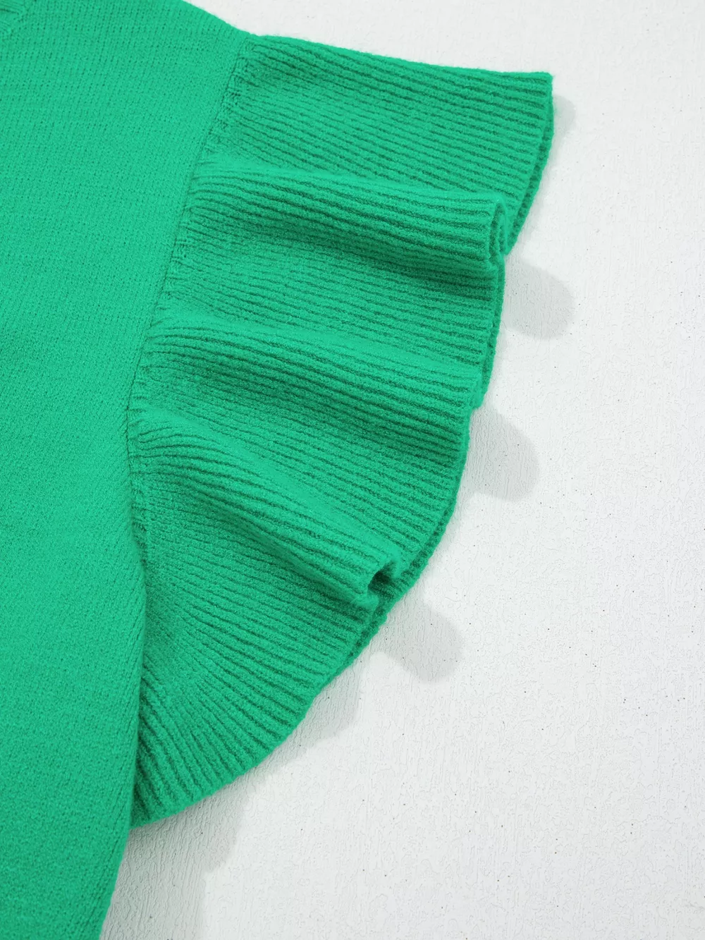 Solid Color Ribbed Trim Round Neck Ruffle Short Sleeve Sweater, image 17