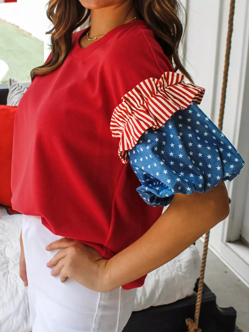 Patriotic Short Sleeve Round Neck Top, image 2