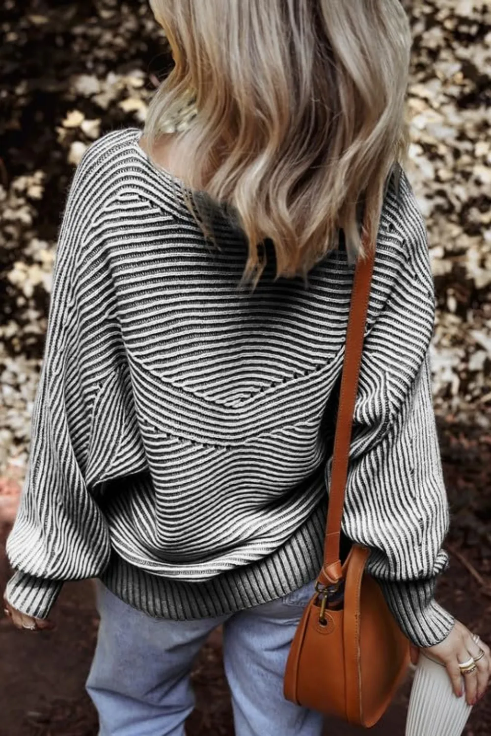 Textured Striped Round Neck Long Sleeve Top, image 4