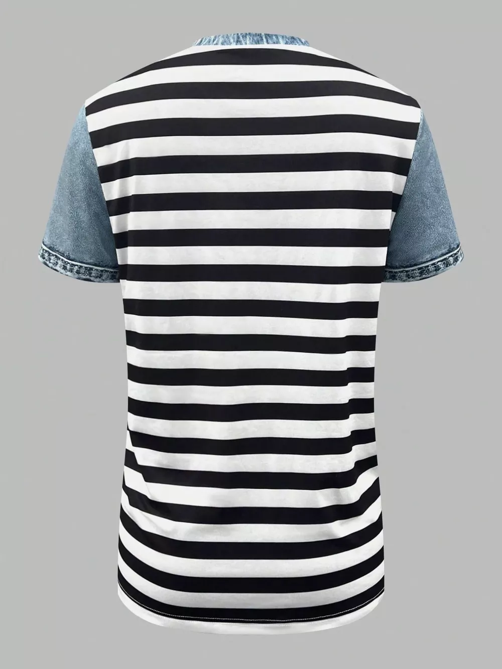 Denim Patchwork Short Sleeve Blouse, image 12
