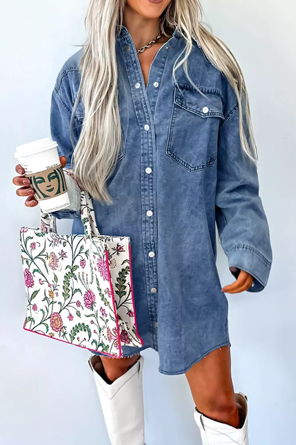 Vintage Wash Button-Down Denim Dress, image 2