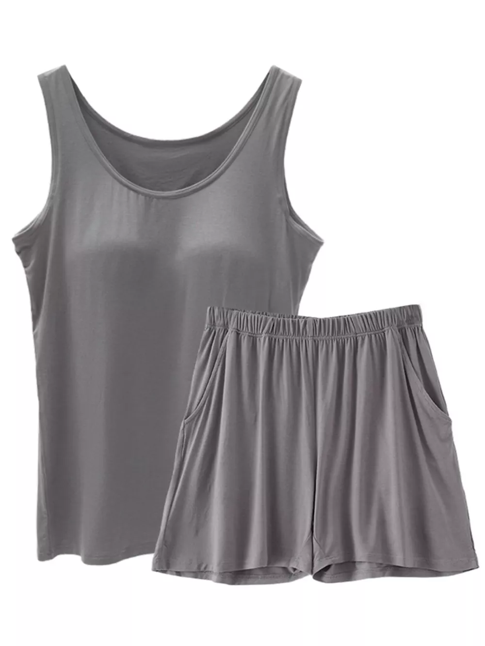 Plus Size Modal Padded Sleeveless Tank Top & Shorts Set, image 5