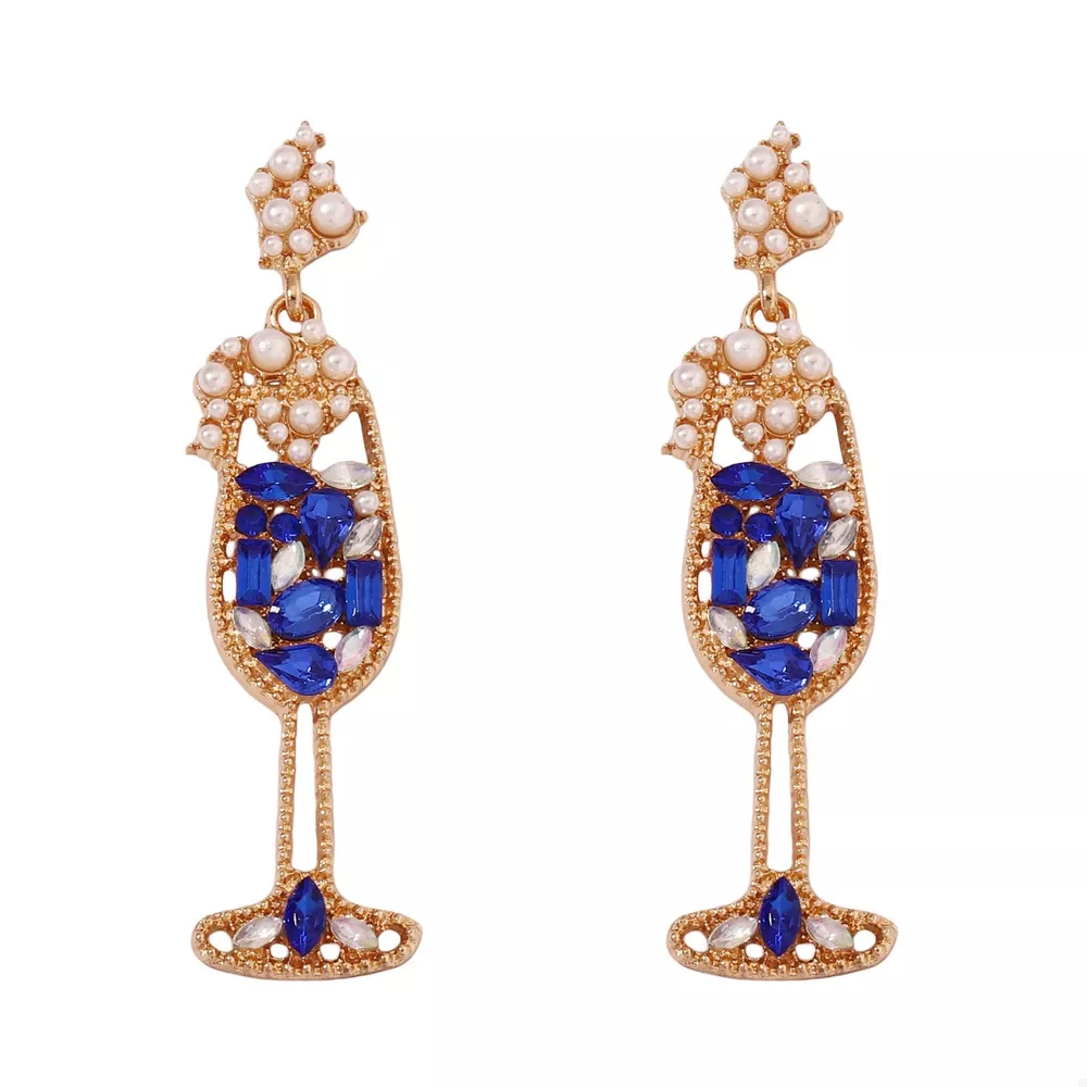 Champagne Glass Rhinestone Dangle Earrings