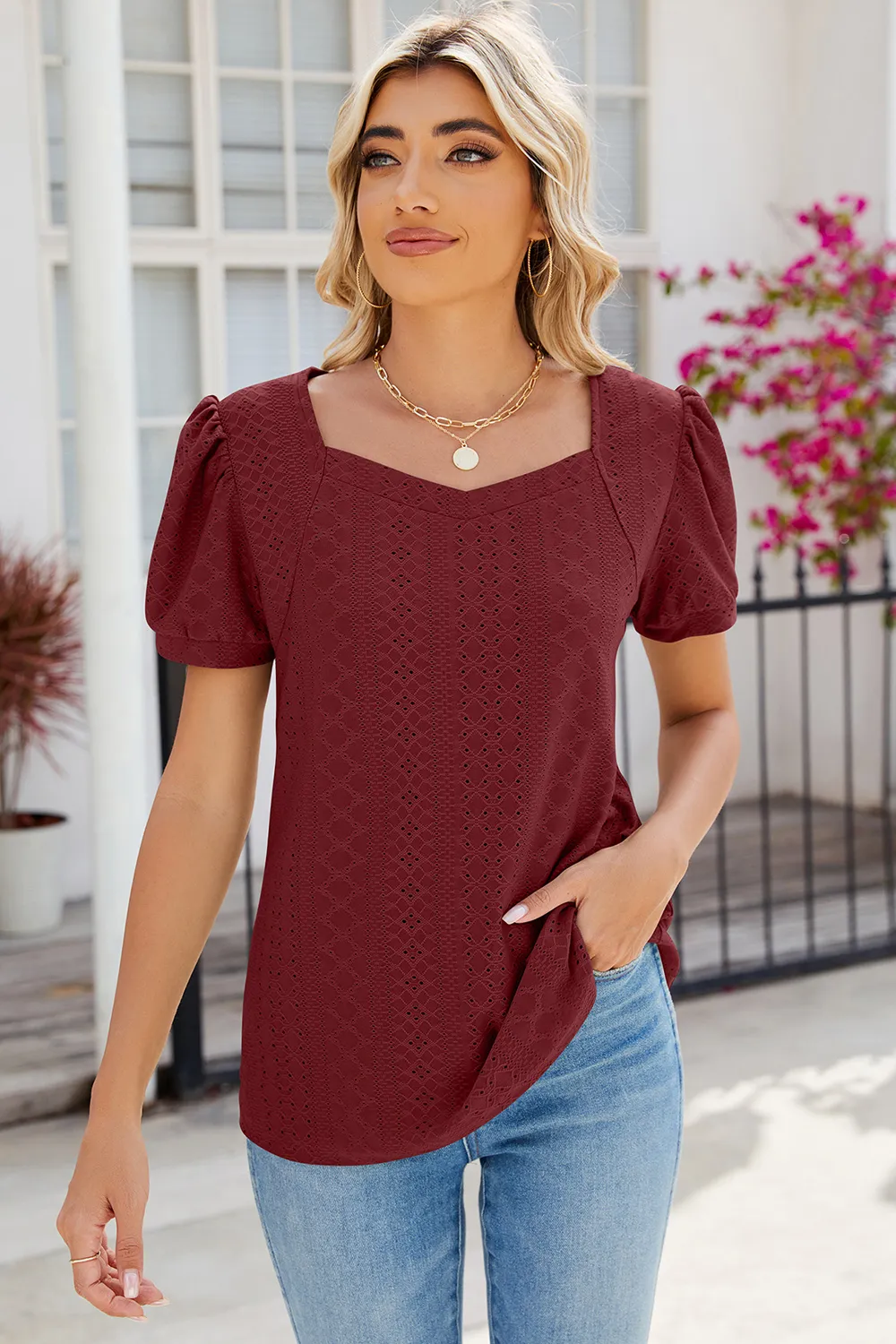 Eyelet Puff Sleeve T-Shirt, image 22