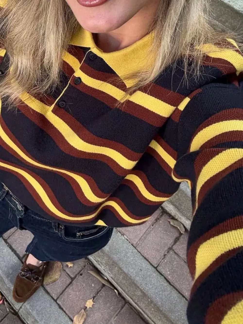 Striped Polo Collar Knit Sweater, image 5