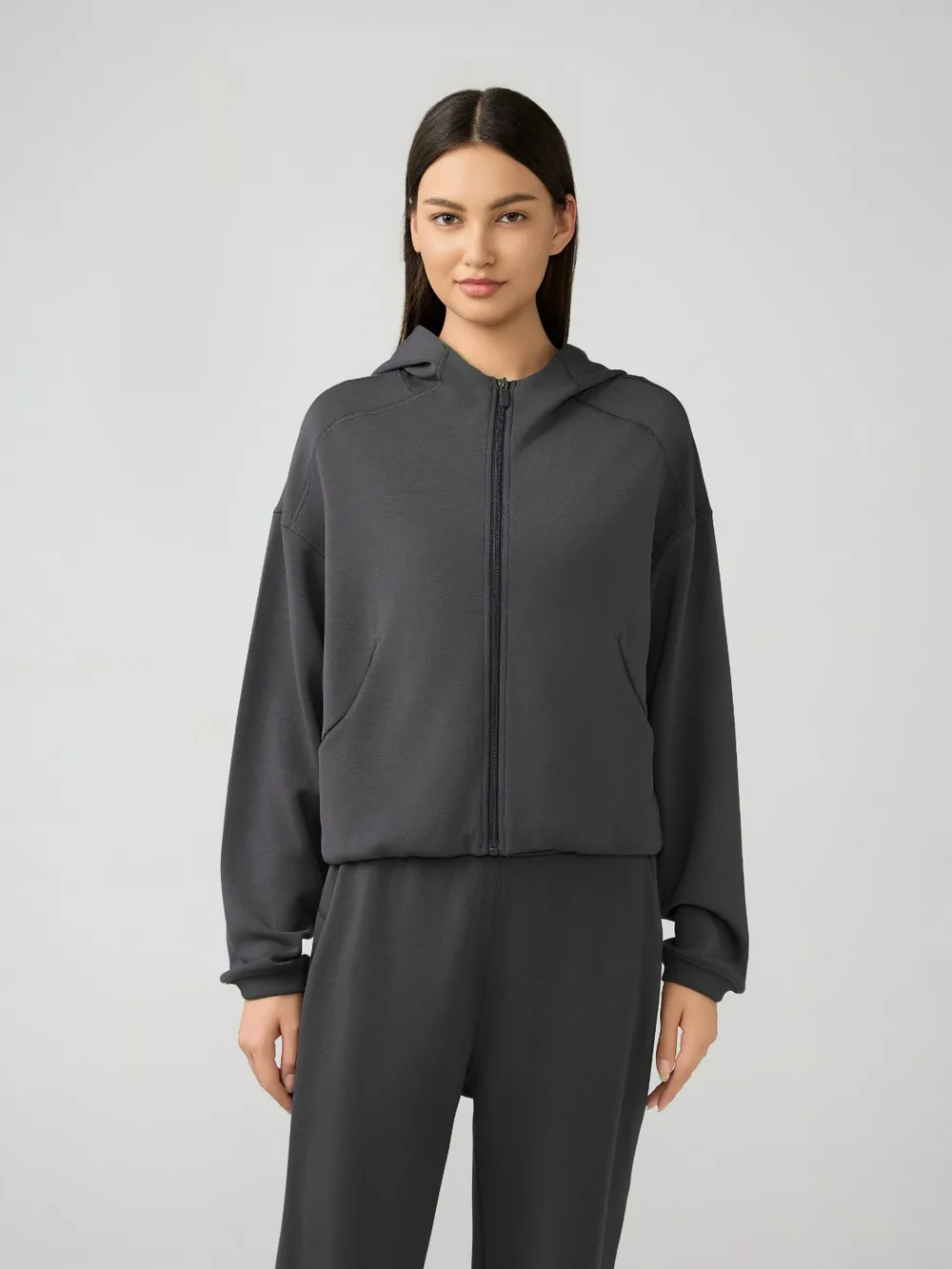 Zip Up Dropped Shouder Active Hooded, image 2