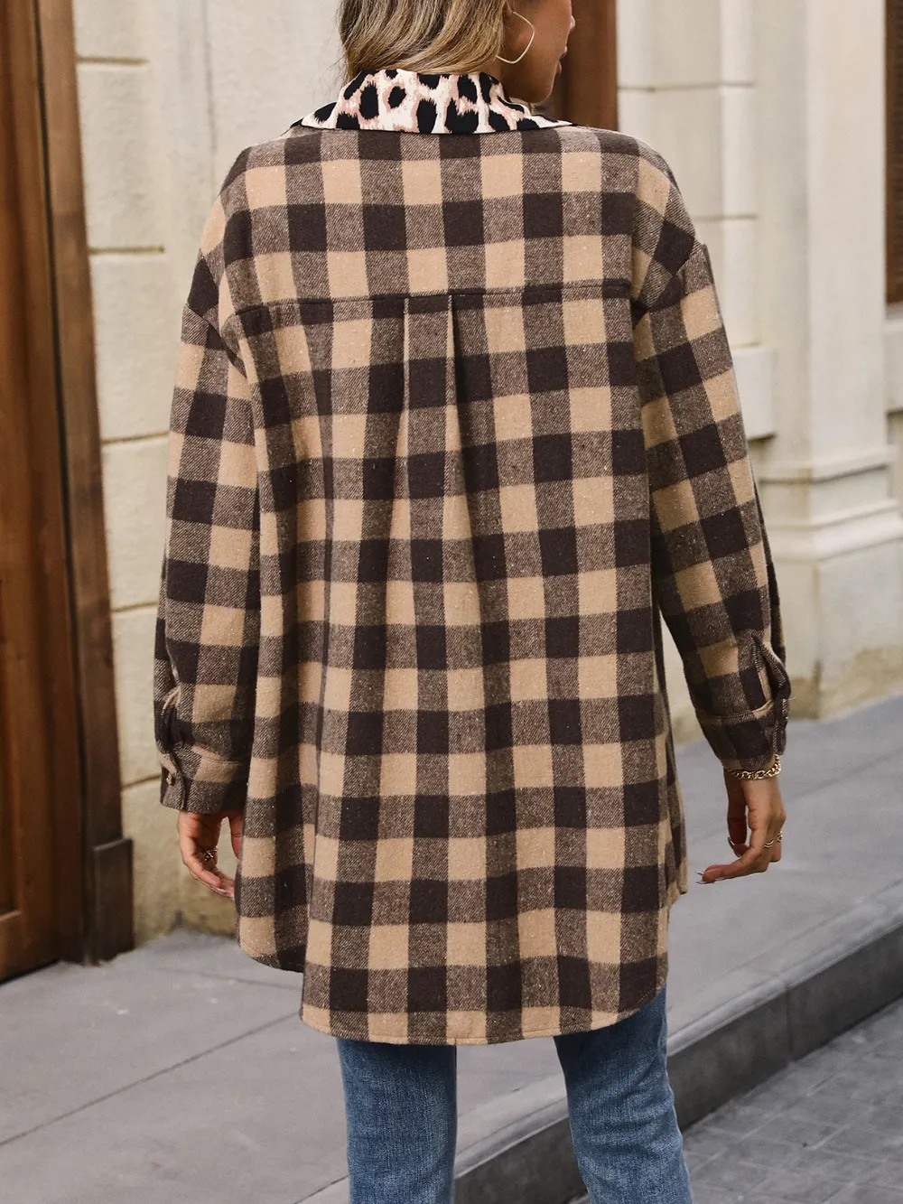 Plaid Button Up Dropped Shoulder Jacket, image 3