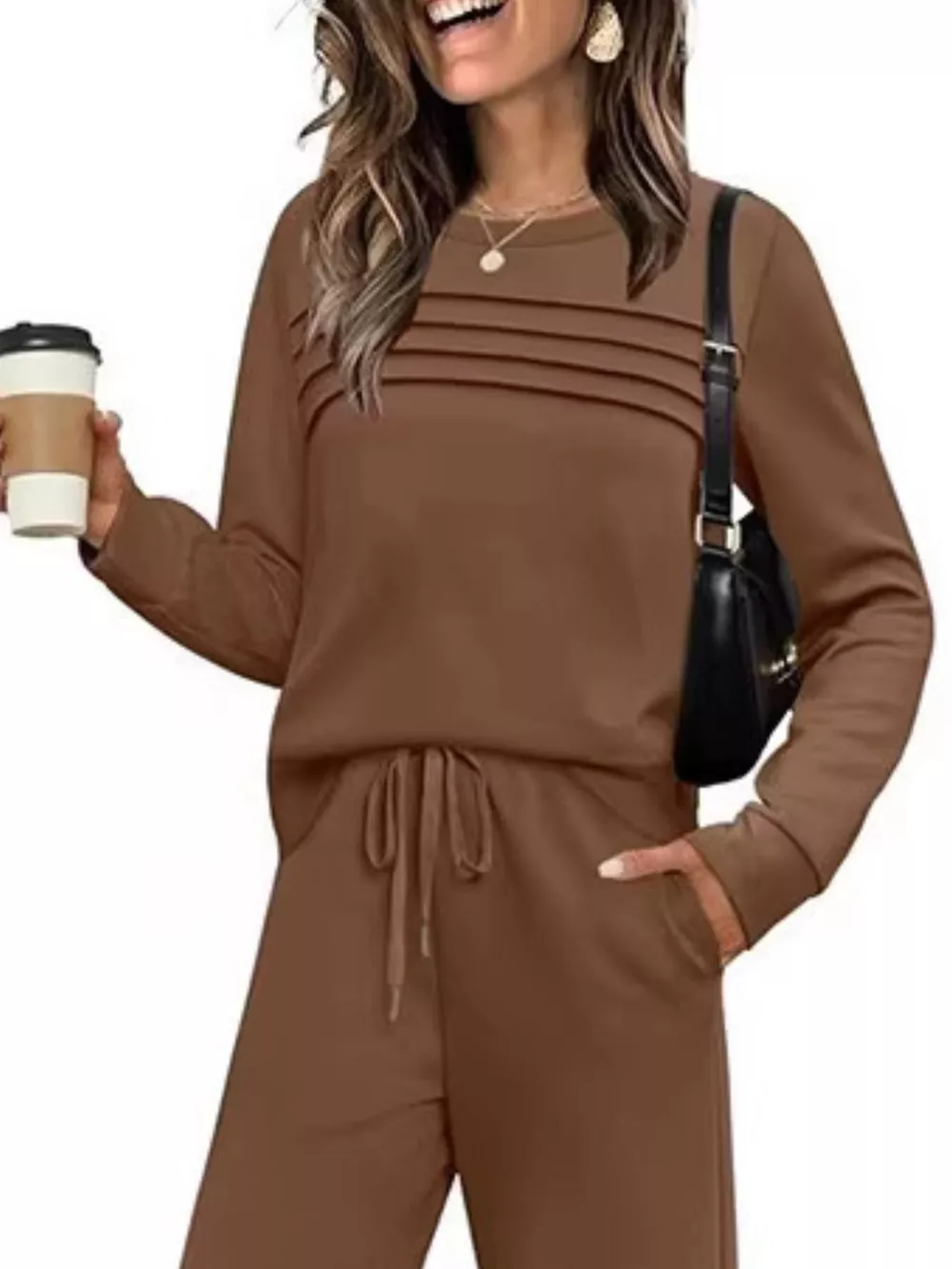 Full Size Long Sleeve Round Neck Top and Pants Set Plus Size, image 4