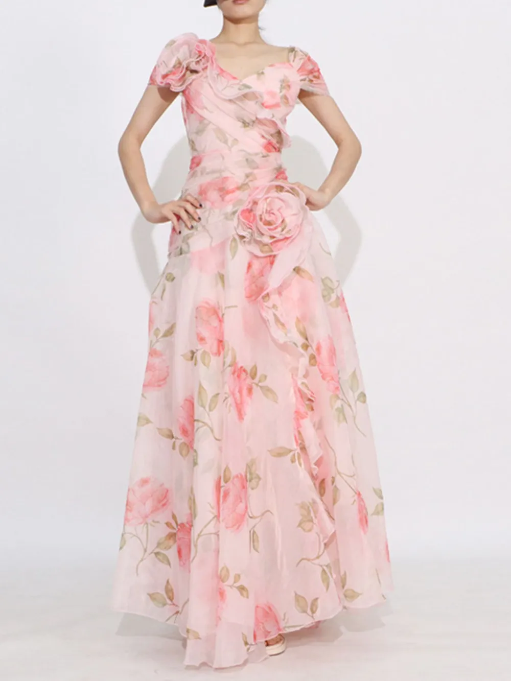 Floral Ruffled Short Sleeve Maxi Dress, image 5