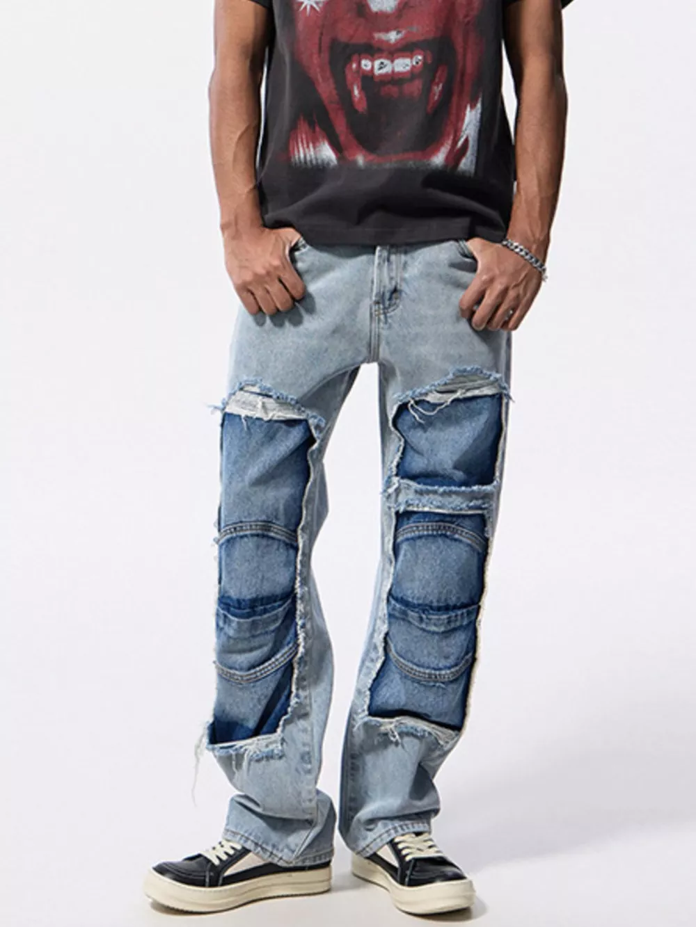 Men's Distressed Patchwork Jeans, image 2