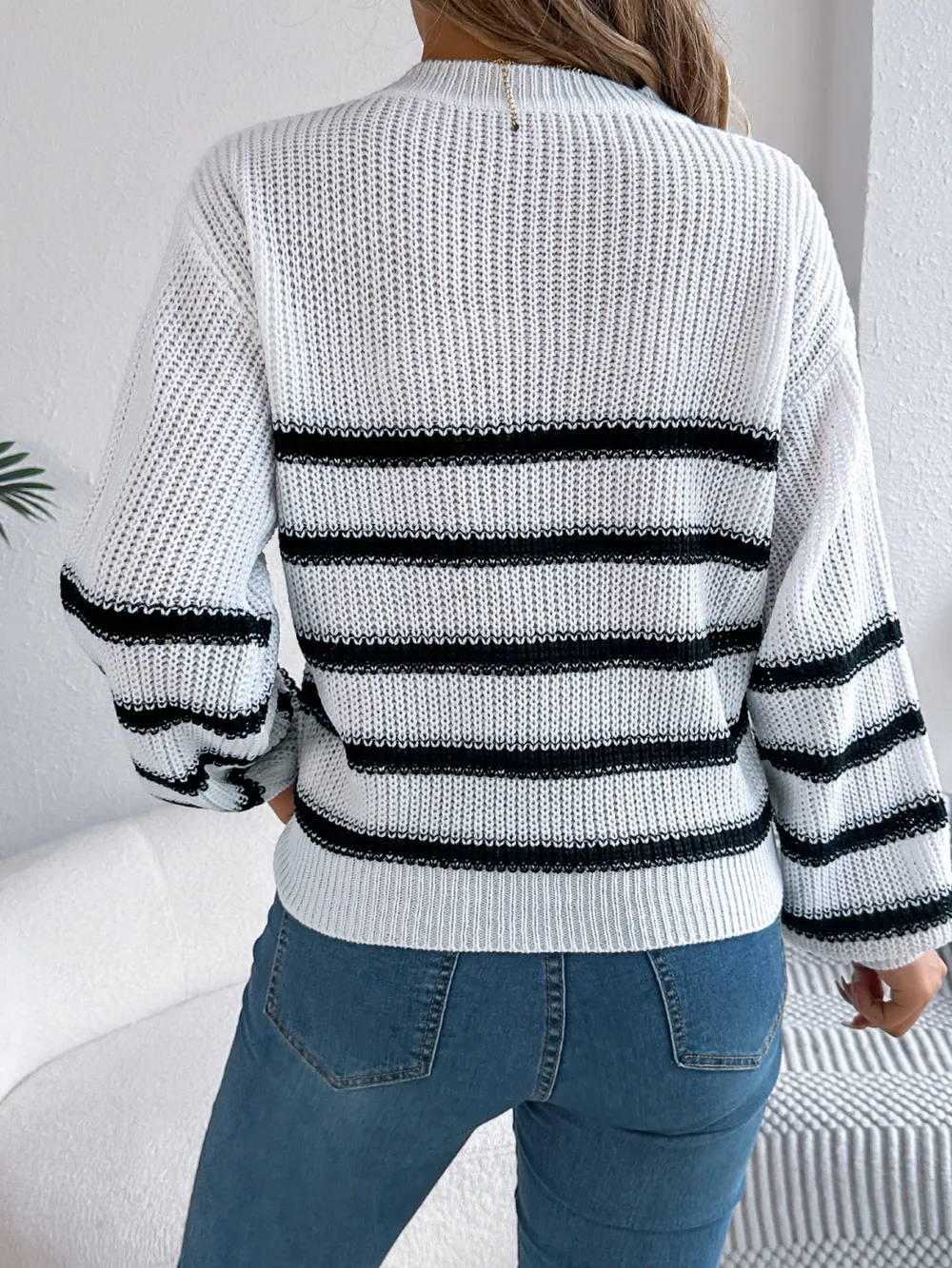 Striped Round Neck Long Sleeve Sweater, image 3