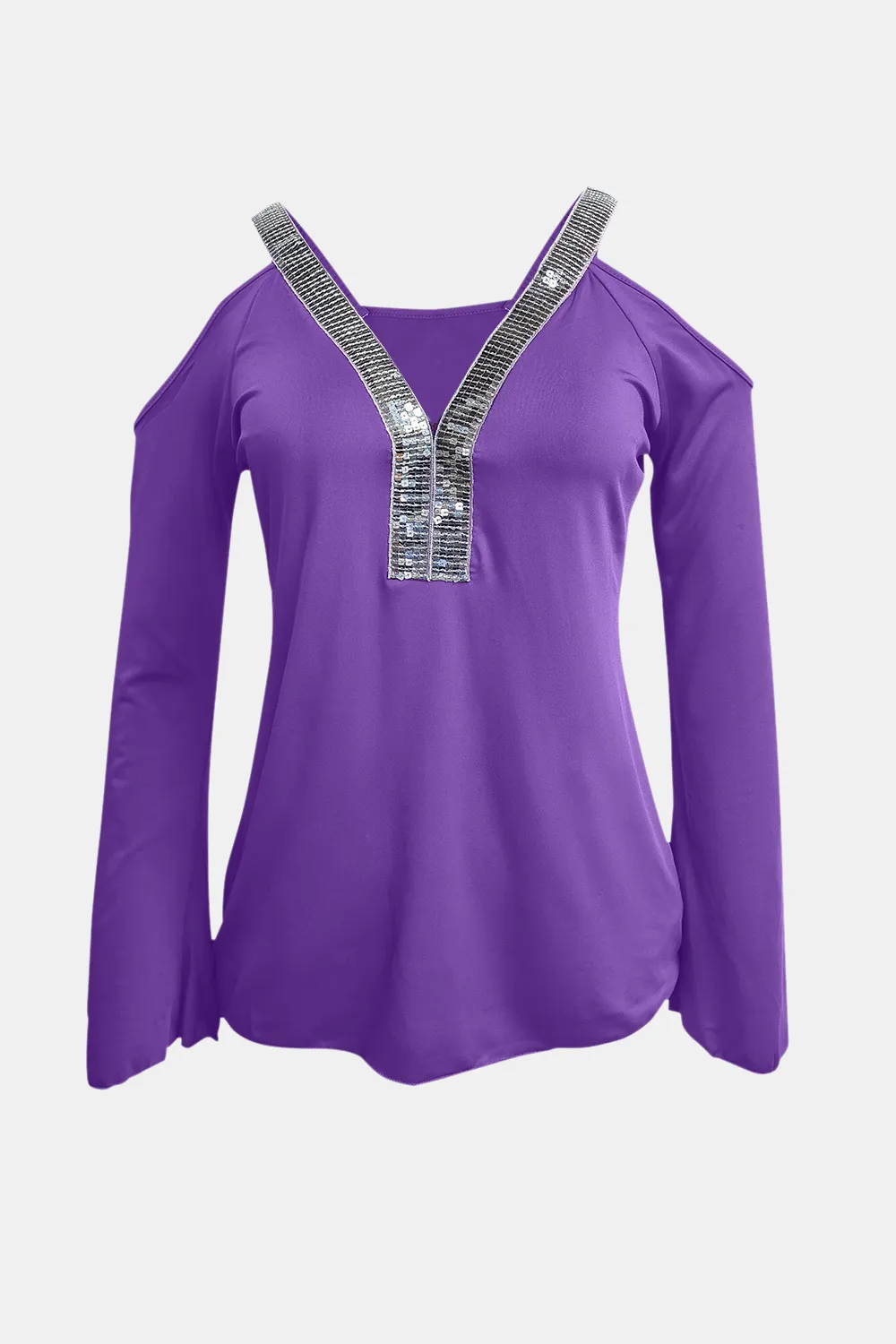 Sequin V-Neck Cold Shoulder Top, image 7